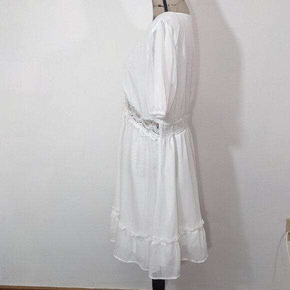 NEW CUPSHE Royalty Bubble Sleeve Lace Trims Mini Dress Short White XL - Picture 10 of 12